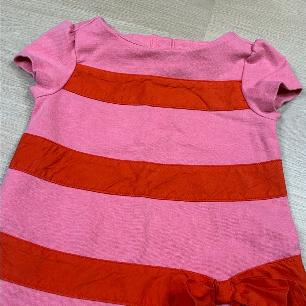 Janie and Jack Pink Orange Striped Dress with Bow Details 3T - Picture 3 of 5